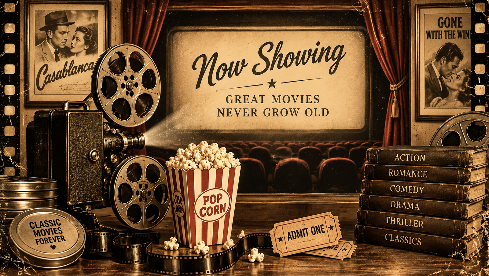 Vintage movie theater representing classic movies